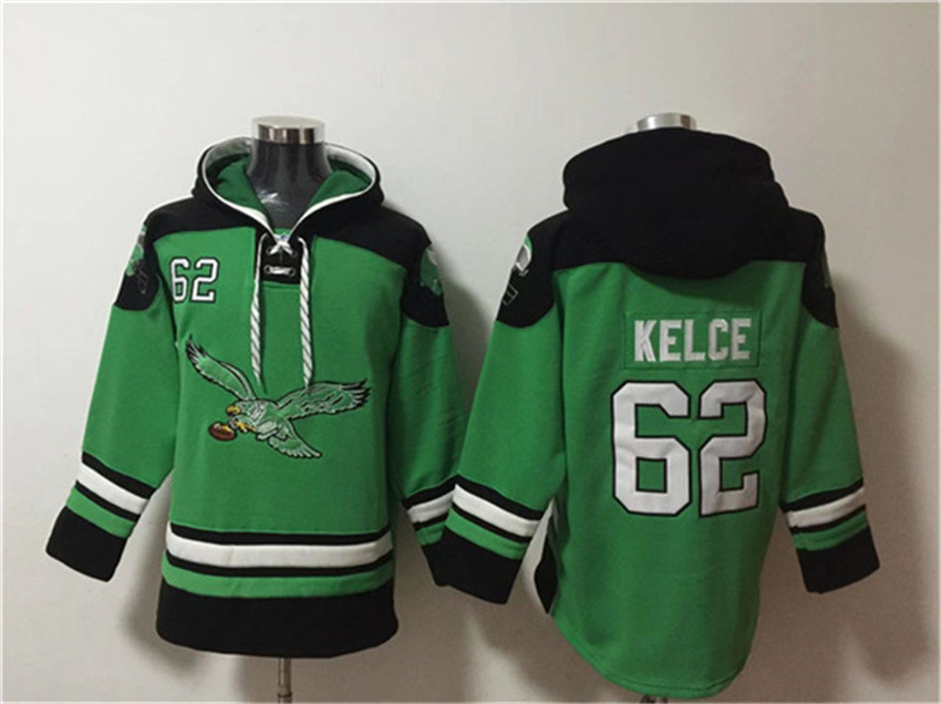 Men's Green Philadelphia Eagles #62 Jason Kelce Ageless Must-Have Lace-Up Pullover Hoodie